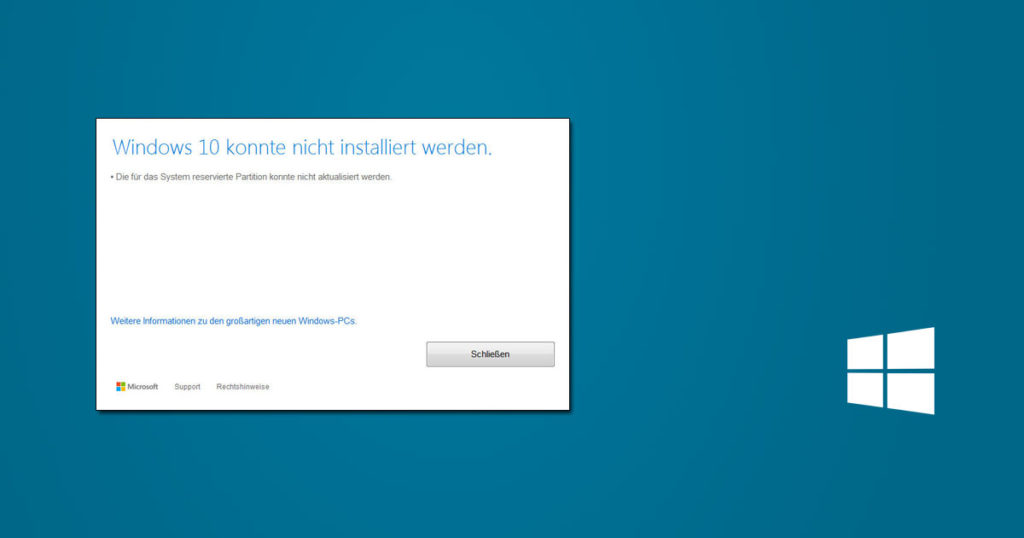 Windows 10 Upgrade Fehler System reservierte Partition konnte nicht aktualisiert werden pga IT
